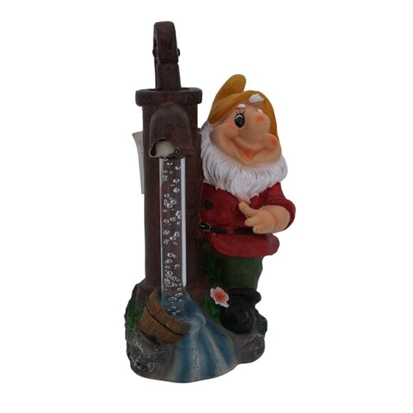 Garden Gnome with Solar Light & LED Water Pump – 10" Resin Statue, Broken/Damage - Picture 1 of 8